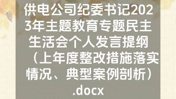 供电公司纪委书记2023年主题教育专题民主生活会个人发言提纲（上年度整改措施落实情况、典型案例剖析）.docx