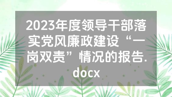 2023年度领导干部落实党风廉政建设“一岗双责”情况的报告.docx