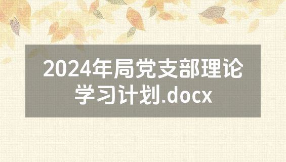2024年局党支部理论学习计划.docx