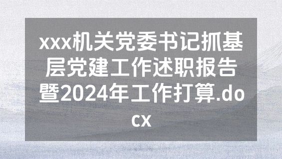 xxx机关党委书记抓基层党建工作述职报告暨2024年工作打算.docx