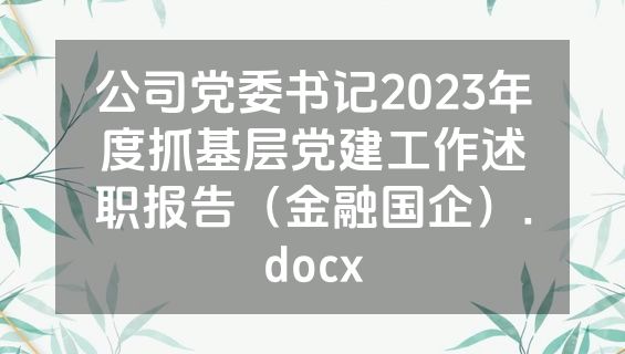 公司党委书记2023年度抓基层党建工作述职报告（金融国企）.docx