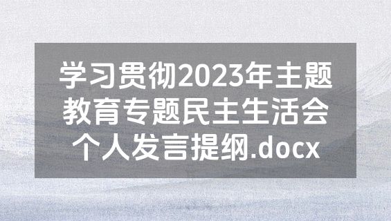 学习贯彻2023年主题教育专题民主生活会个人发言提纲.docx