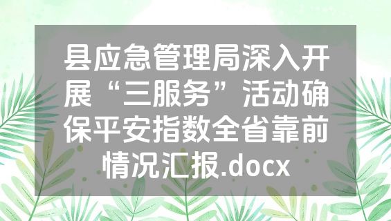 县应急管理局深入开展“三服务”活动确保平安指数全省靠前情况汇报.docx