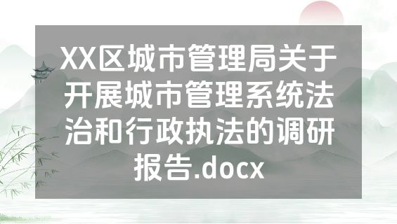 XX区城市管理局关于开展城市管理系统法治和行政执法的调研报告.docx