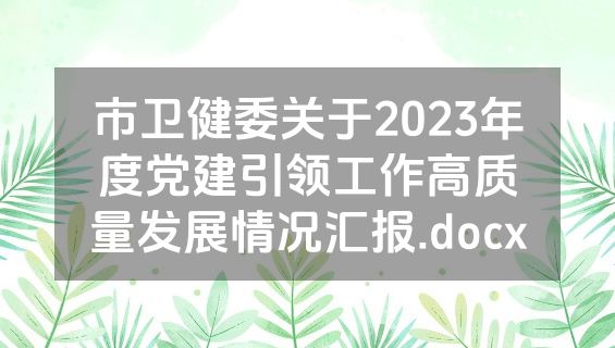 市卫健委关于2023年度党建引领工作高质量发展情况汇报.docx