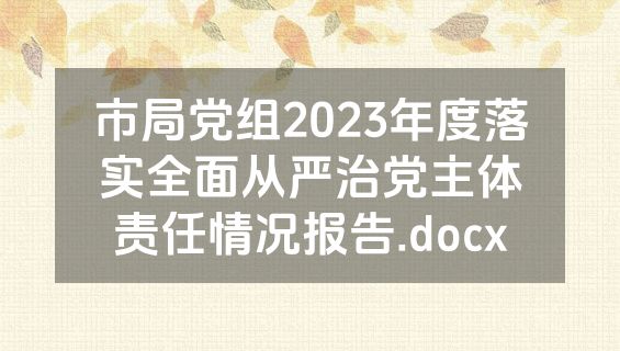 市局党组2023年度落实全面从严治党主体责任情况报告.docx