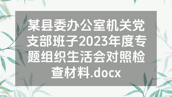 某县委办公室机关党支部班子2023年度专题组织生活会对照检查材料.docx