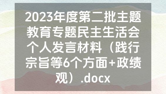2023年度第二批主题教育专题民主生活会个人发言材料（践行宗旨等6个方面+政绩观）.docx
