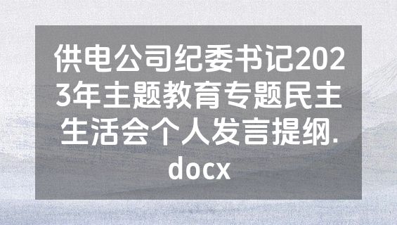 供电公司纪委书记2023年主题教育专题民主生活会个人发言提纲.docx