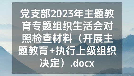 党支部2023年主题教育专题组织生活会对照检查材料（开展主题教育+执行上级组织决定）.docx