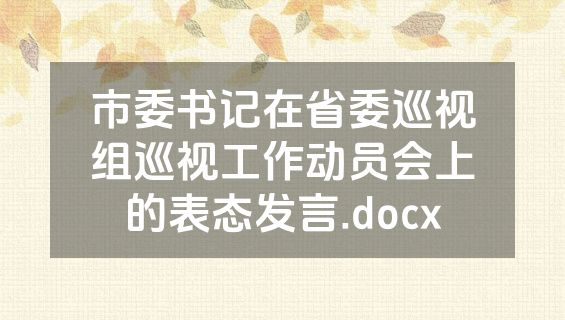 市委书记在省委巡视组巡视工作动员会上的表态发言.docx