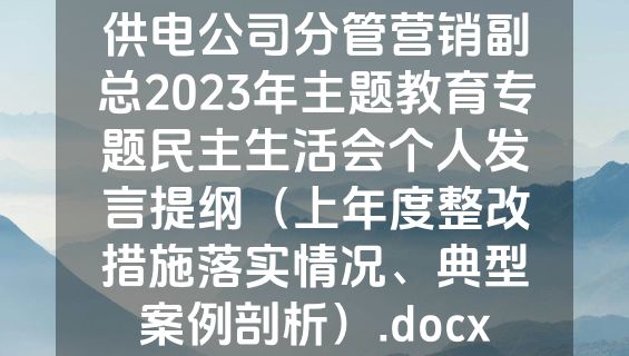 供电公司分管营销副总2023年主题教育专题民主生活会个人发言提纲（上年度整改措施落实情况、典型案例剖析）.docx