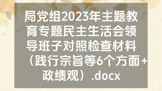 局党组2023年主题教育专题民主生活会领导班子对照检查材料（践行宗旨等6个方面+政绩观）.docx