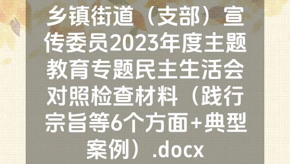乡镇街道（支部）宣传委员2023年度主题教育专题民主生活会对照检查材料（践行宗旨等6个方面+典型案例）.docx