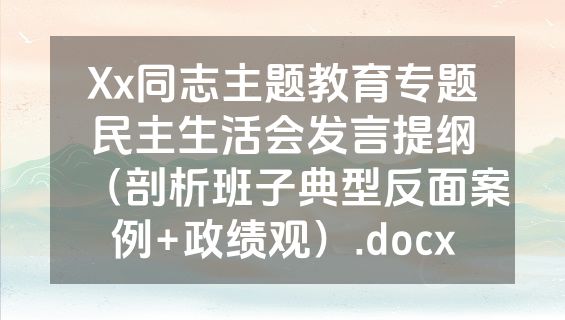 Xx同志主题教育专题民主生活会发言提纲（剖析班子典型反面案例+政绩观）.docx