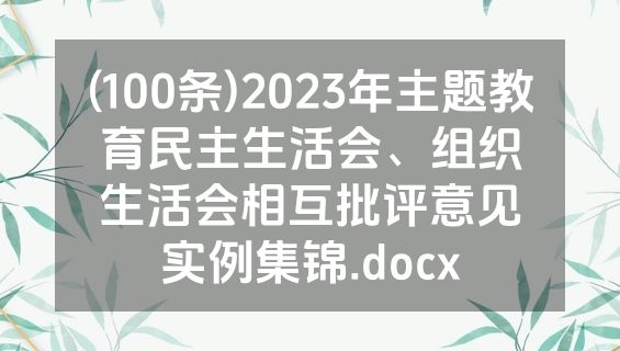 (100条)2023年主题教育民主生活会、组织生活会相互批评意见实例集锦.docx