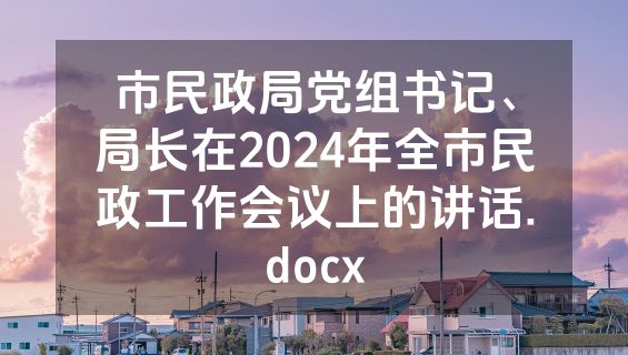 市民政局党组书记、局长在2024年全市民政工作会议上的讲话.docx