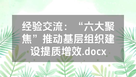 经验交流：“六大聚焦”推动基层组织建设提质增效.docx