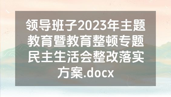 领导班子2023年主题教育暨教育整顿专题民主生活会整改落实方案.docx