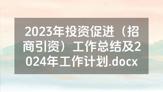 2023年投资促进（招商引资）工作总结及2024年工作计划.docx