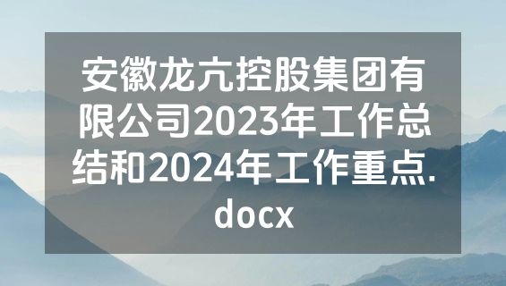 安徽龙亢控股集团有限公司2023年工作总结和2024年工作重点.docx