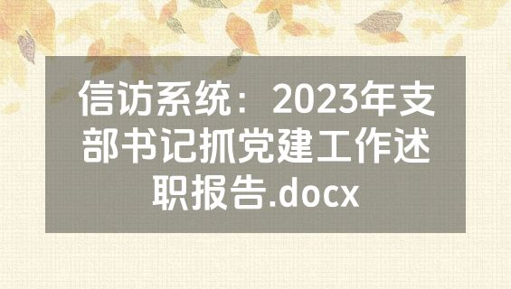 信访系统：2023年支部书记抓党建工作述职报告.docx