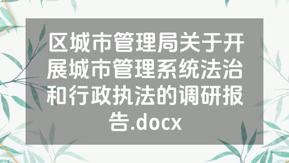 区城市管理局关于开展城市管理系统法治和行政执法的调研报告.docx