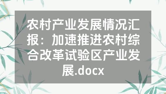 农村产业发展情况汇报：加速推进农村综合改革试验区产业发展.docx