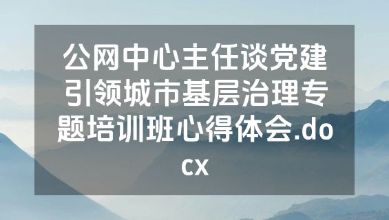 公网中心主任谈党建引领城市基层治理专题培训班心得体会.docx