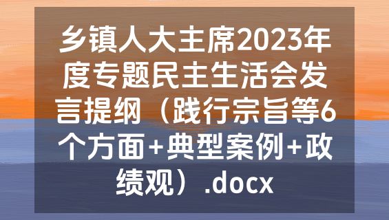乡镇人大主席2023年度专题民主生活会发言提纲（践行宗旨等6个方面+典型案例+政绩观）.docx