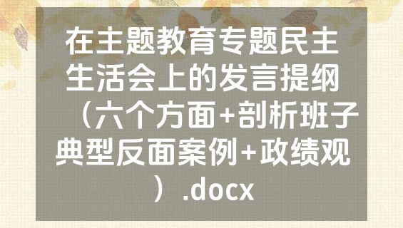 在主题教育专题民主生活会上的发言提纲（六个方面+剖析班子典型反面案例+政绩观）.docx