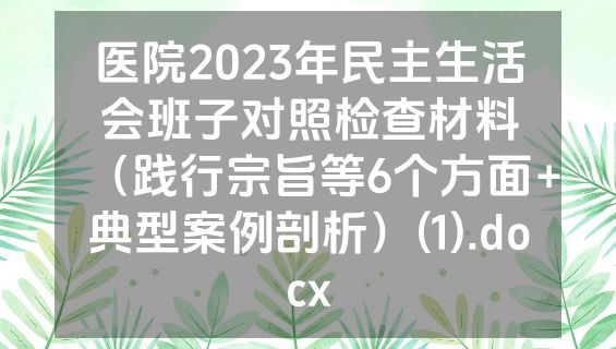 医院2023年民主生活会班子对照检查材料（践行宗旨等6个方面+典型案例剖析）(1).docx