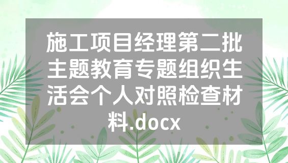 施工项目经理第二批主题教育专题组织生活会个人对照检查材料.docx