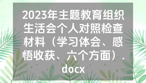 2023年主题教育组织生活会个人对照检查材料（学习体会、感悟收获、六个方面）.docx