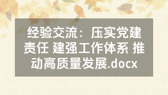 经验交流：压实党建责任 建强工作体系 推动高质量发展.docx