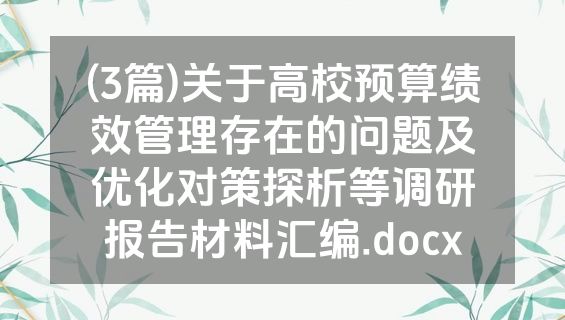 (3篇)关于高校预算绩效管理存在的问题及优化对策探析等调研报告材料汇编.docx