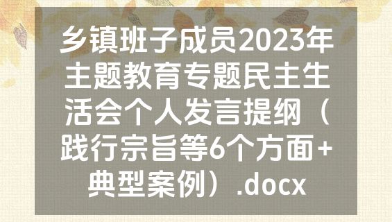 乡镇班子成员2023年主题教育专题民主生活会个人发言提纲（践行宗旨等6个方面+典型案例）.docx
