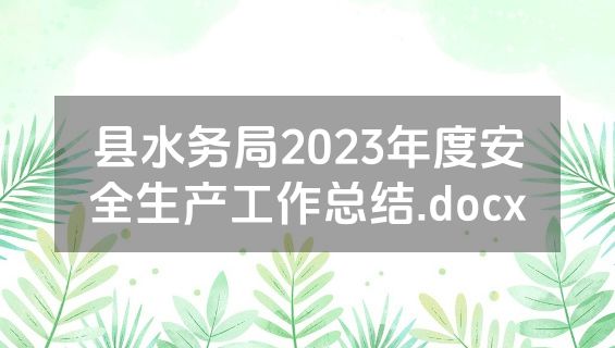 县水务局2023年度安全生产工作总结.docx