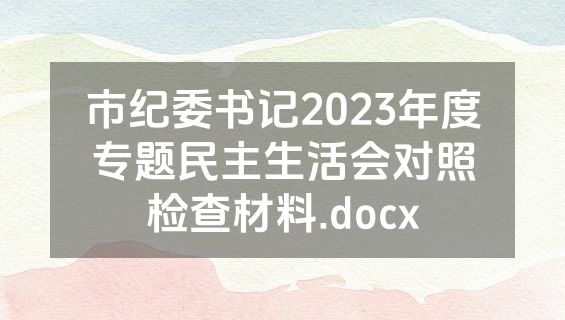 市纪委书记2023年度专题民主生活会对照检查材料.docx