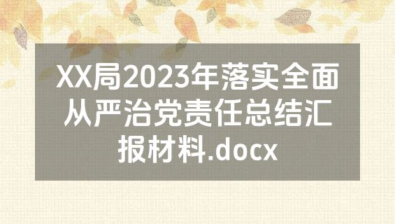 XX局2023年落实全面从严治党责任总结汇报材料.docx