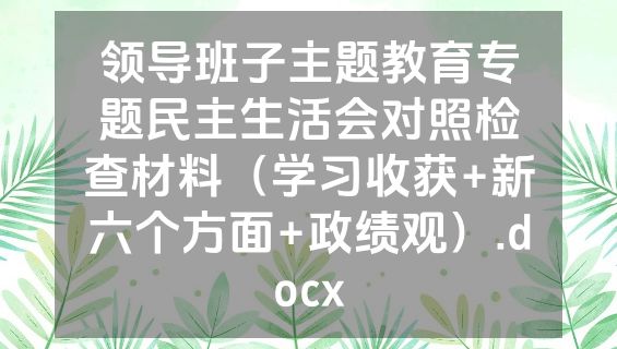 领导班子主题教育专题民主生活会对照检查材料（学习收获+新六个方面+政绩观）.docx