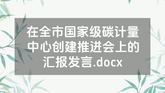 在全市国家级碳计量中心创建推进会上的汇报发言.docx