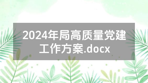 2024年局高质量党建工作方案.docx
