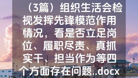 （3篇）组织生活会检视发挥先锋模范作用情况，看是否立足岗位、履职尽责、真抓实干、担当作为等四个方面存在问题..docx