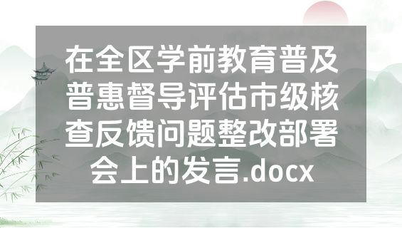 在全区学前教育普及普惠督导评估市级核查反馈问题整改部署会上的发言.docx