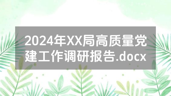 2024年XX局高质量党建工作调研报告.docx