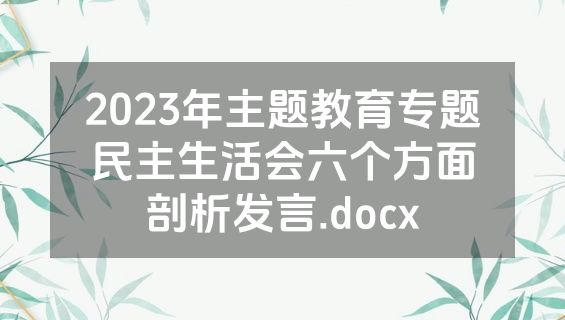 2023年主题教育专题民主生活会六个方面剖析发言.docx