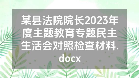 某县法院院长2023年度主题教育专题民主生活会对照检查材料.docx