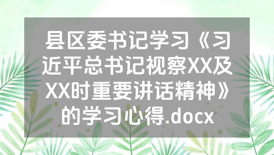 县区委书记学习《习近平总书记视察XX及XX时重要讲话精神》的学习心得.docx