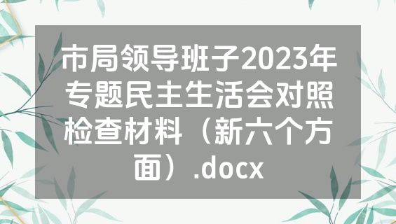 市局领导班子2023年专题民主生活会对照检查材料（新六个方面）.docx